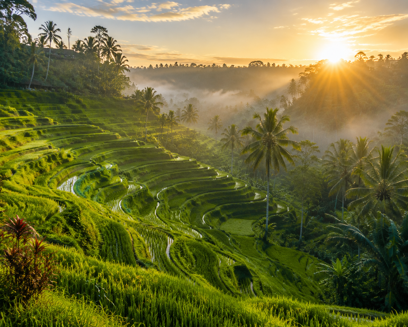 Tegalalang terraces with morning mist